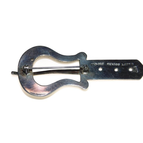 925 Vintage Estate Large Belt Buckle Brooch Solid Sterling Silver Mexico Laton - Picture 3 of 4